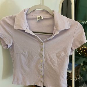 Lilac crop collared button down